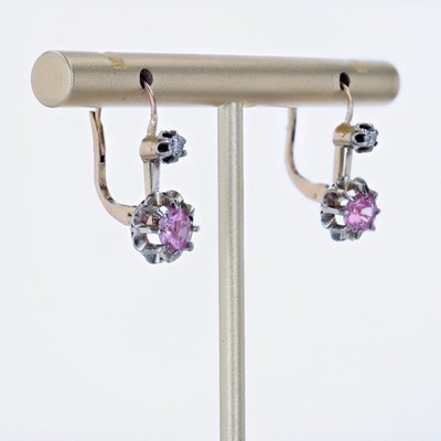 Boucles d'Oreilles Saphirs Roses Diamants Dormeuses