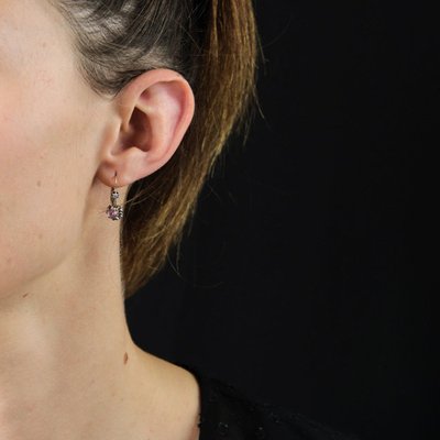 Boucles d'Oreilles Saphirs Roses Diamants Dormeuses