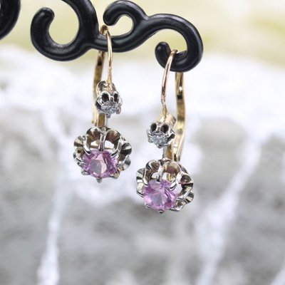 Boucles d'Oreilles Saphirs Roses Diamants Dormeuses