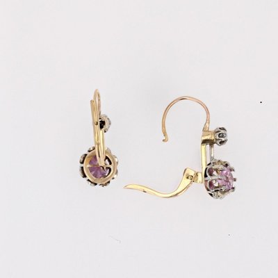 Boucles d'Oreilles Saphirs Roses Diamants Dormeuses