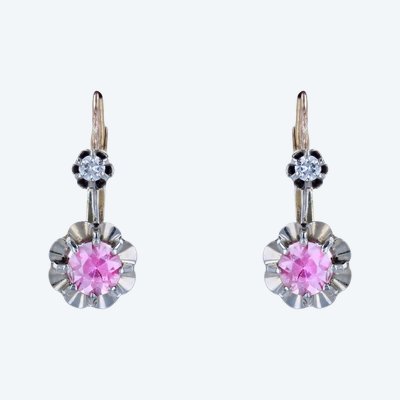Boucles d'Oreilles Saphirs Roses Diamants Dormeuses