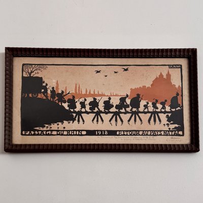 Farblithografie von Hansi, Rheinüberquerung, 1918