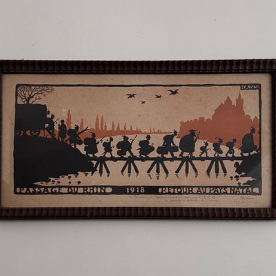 Farblithografie von Hansi, Rheinüberquerung, 1918