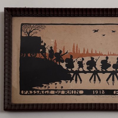 Farblithografie von Hansi, Rheinüberquerung, 1918