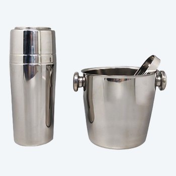 1970 Beautiful cocktail shaker with ice bucket by Mepra. Made in Italy