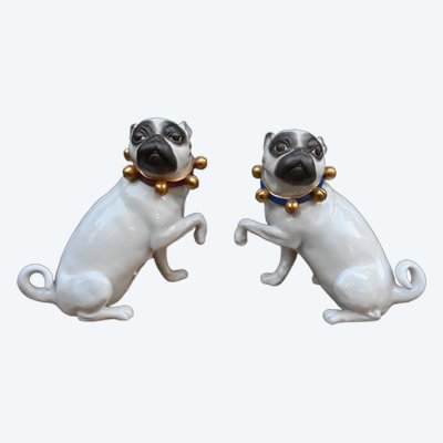 Paar große deutsche Porzellan-Mops
