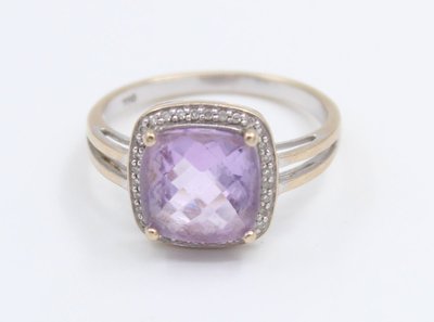 Bague en Or gris 18k Améthyste taille coussin et de diamants