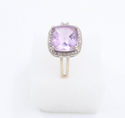 Bague en Or gris 18k Améthyste taille coussin et de diamants