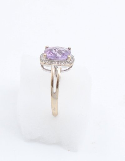 Bague en Or gris 18k Améthyste taille coussin et de diamants