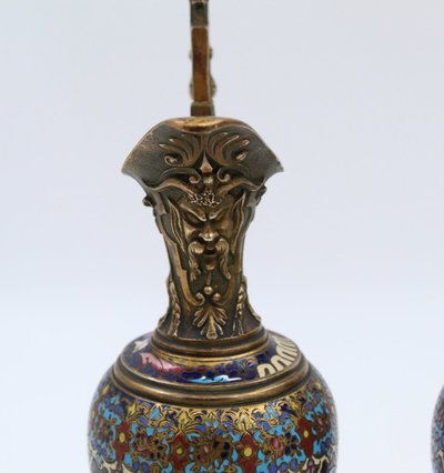 Pair of Bronze and Cloisonné Enamel Vases with Mythological Motifs