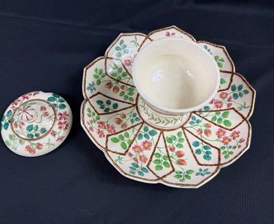 Magnificent and RARE strawberry holder with sugar bowl SARREGUEMINES 1898