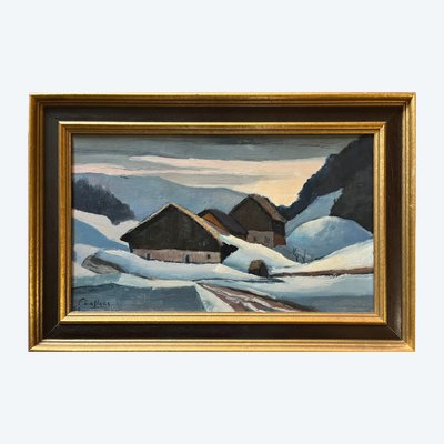 HST painting Snowy landscape of Savoy signed Florimond Laplace Montagne
