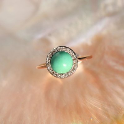 Antiker runder Türkis- und Diamantring