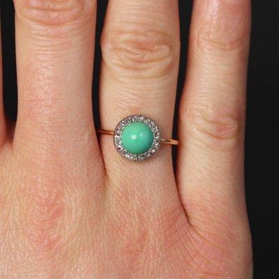 Antiker runder Türkis- und Diamantring