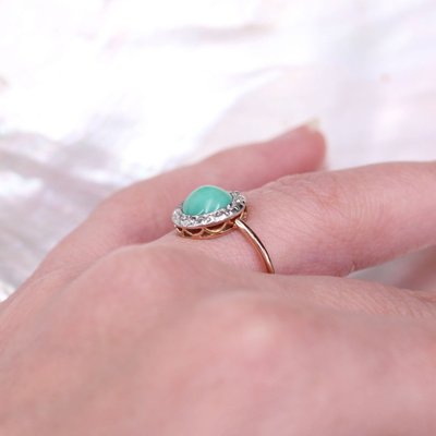 Antiker runder Türkis- und Diamantring