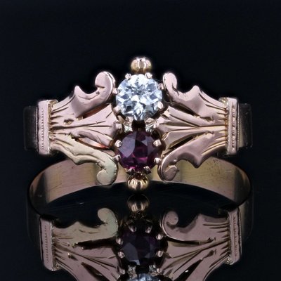 Bague Ancienne Or Rose Diamant Rubis