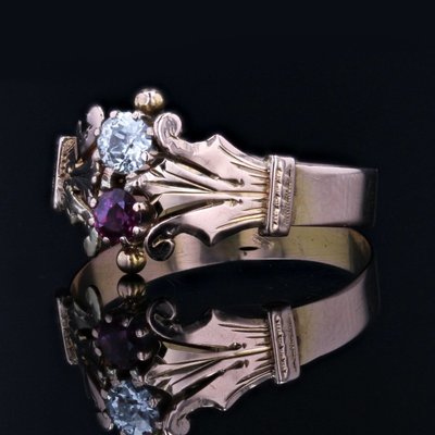 Bague Ancienne Or Rose Diamant Rubis