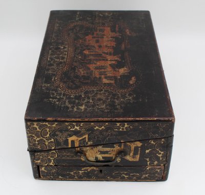 China Canton Late 19th Century Lacquered Wooden Travel Box