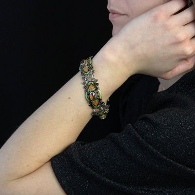 Bracelet Ancien Argent émail Et Citrines
