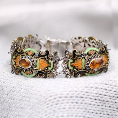 Bracelet Ancien Argent émail Et Citrines