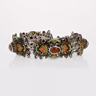 Bracelet Ancien Argent émail Et Citrines