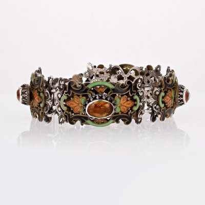Bracelet Ancien Argent émail Et Citrines