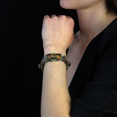 Bracelet Ancien Argent émail Et Citrines