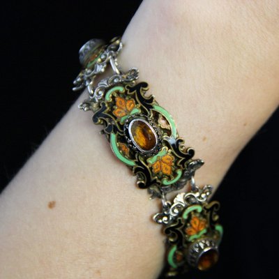Bracelet Ancien Argent émail Et Citrines