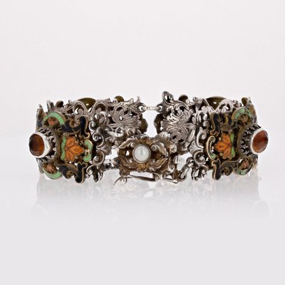 Bracelet Ancien Argent émail Et Citrines