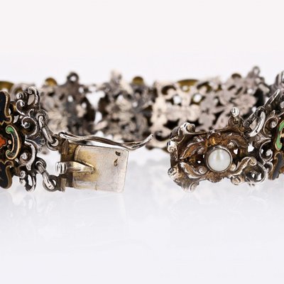 Bracelet Ancien Argent émail Et Citrines