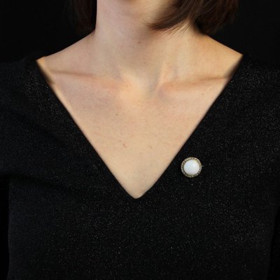Opal Brosche Diamanten Schwarz Emaille