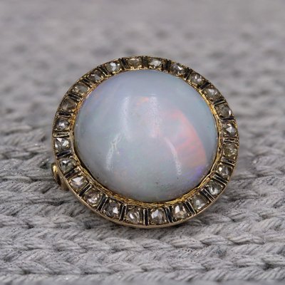 Opal Brosche Diamanten Schwarz Emaille