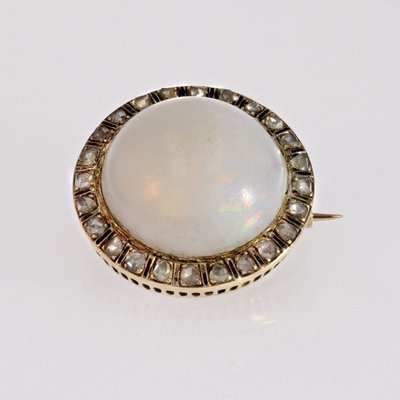 Opal Brosche Diamanten Schwarz Emaille