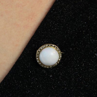 Opal Brosche Diamanten Schwarz Emaille