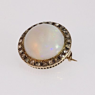 Opal Brosche Diamanten Schwarz Emaille