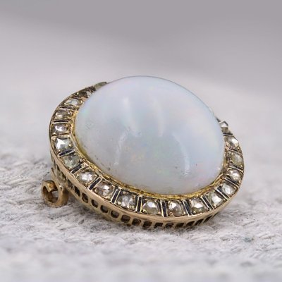 Opal Brosche Diamanten Schwarz Emaille