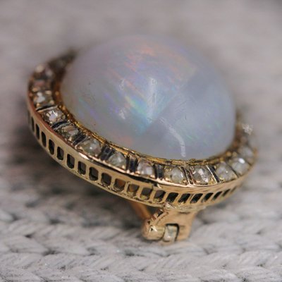 Opal Brosche Diamanten Schwarz Emaille