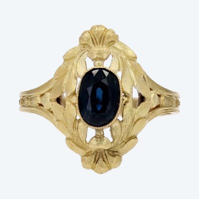 Art Nouveau Matte Yellow Gold And Sapphire Ring