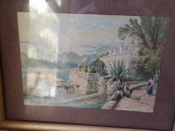 Pair of engravings enhanced with gouache - Landscape - Late 19th century