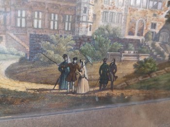 Pair of engravings enhanced with gouache - Landscape - Late 19th century