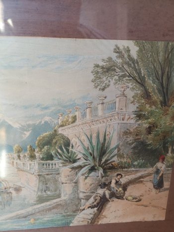 Pair of engravings enhanced with gouache - Landscape - Late 19th century