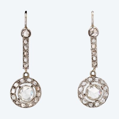 Boucles d'Oreilles Anciennes Diamants Taillés En Rose