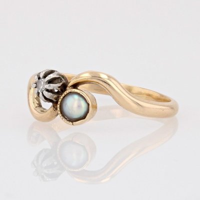 Bague Toi Et Moi Ancienne Perle Et Diamant