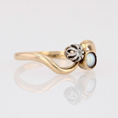 Bague Toi Et Moi Ancienne Perle Et Diamant