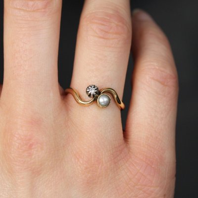 Bague Toi Et Moi Ancienne Perle Et Diamant