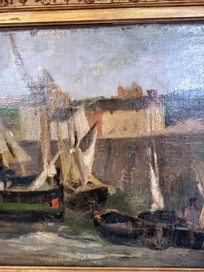 Huile, marine signée d Édouard Jacques Dufeu- XIXeme 