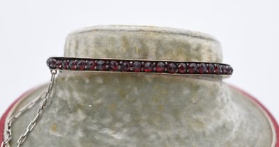 Ancien Bracelet En Grenat Et Argent