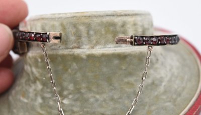 Ancien Bracelet En Grenat Et Argent