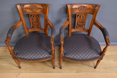 Pair of stained beech armchairs – Early 20th century