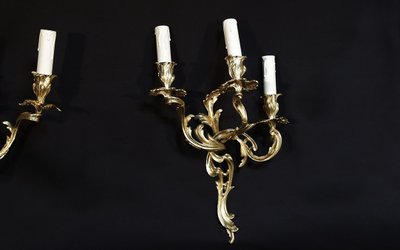 Pair of sconces in chiseled and gilded bronze, 19th 
